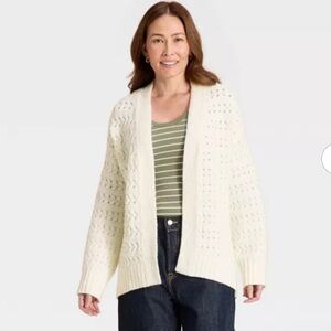 Universal Thread Women’s Open Stitch Cozy Cardigan Cream Open-Front Size M/L